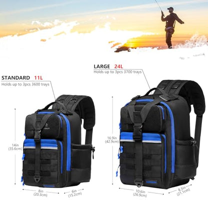 BASSDASH Convertible Fishing Backpack Sling Bag with Rod Holder, Adjustable Tactical Water-Resistant Tackle Storage Pack FP07 - color: Black/Royal Blue, size: Large