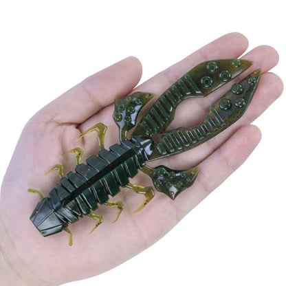 Crawfish Lure 5.5", Soft Plastic Crawdad Creature Bait with Rattles, Weedless Bass Fishing Lure, Realistic Fishing Lures for Freshwater & Saltwater, 3 Pack Red Green Blue - color: Green Pumpkin