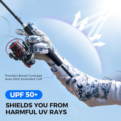KastKing La Sal Pro Full Finger Fishing Gloves, UPF 50+ Sun Protection Gloves with Convertible Design, Ultralight Microfiber, Ultra-Soft Comfort, FrostWeave Cooling, Enhanced Grip, Four Sizes Options - color: Boulder Camo Ice, size: Large-X-Large