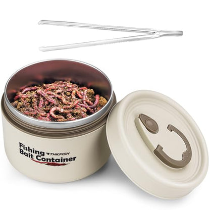 THKFISH Fishing Bait Container, Stainless Steel Insulated Live Bait Storage, Worm Bait Holder, Bait Storage Box, Nightcrawler Box, Bait Bucket to Keeps Bait Fresh and Alive - color: 1PCS-0.6L