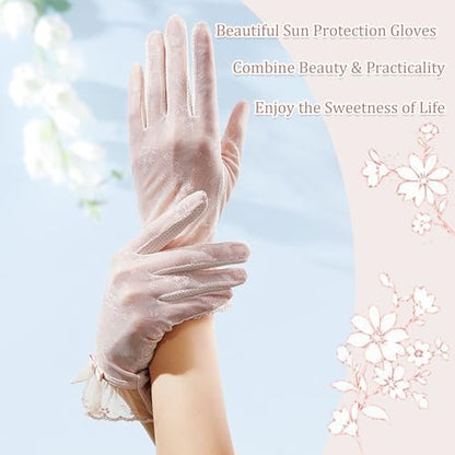 FGSS Summer Sunblock Gloves UV Protection Non-Slip Touchscreen Driving Gloves for Women Cyling Riding Outdoor - color: Pink Lace
