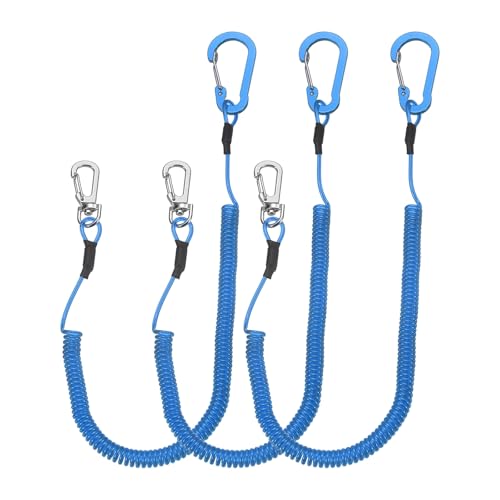 PATIKIL Fishing Lanyard, (59.06" Length, Blue) (3Pcs), Retractable Coiled Tether Anti-Lost Rope Coiled with Carabiners and 360° Safety Buckle, Suit for - Fishing/Hunting/Hiking/Boating - color: Blue, size: 59.06"