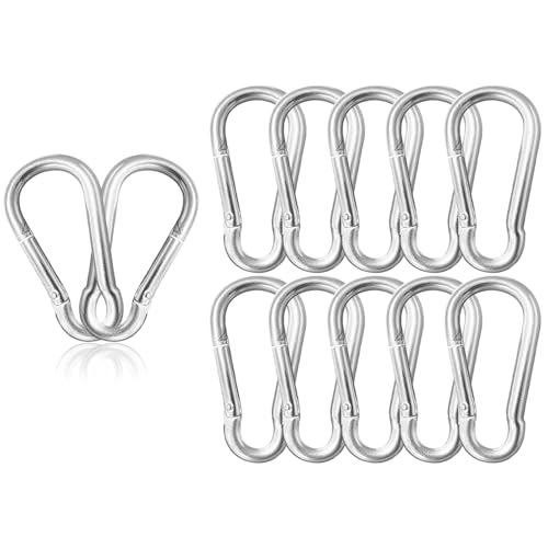 12 Pack 3" Heavy Duty Carabiner Clips, M8 Sliver Galvanized Steel Spring Snap Hooks, Rust-Resistant Keychain Clips for Hammock, Camping, Hiking, Fishing, Swing Set - color: Silver, size: M8-3"