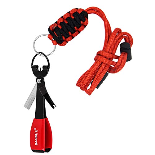 SAMSFX Fly Fishing Knot Tying Tool with Break Away Badge Holder for Fly Fishing Tippet Spool Holding Neck Lanyard - color: Breakaway Lanyard & Black&red Knot Tool