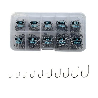 Dyxssm Small Fishing Hooks for Freshwater, 1000pcs 600pcs 400pcs Trout Fish Hook Set, 10 Sizes #2-#20 - color: Black, style: 400pcs (#2-#20)