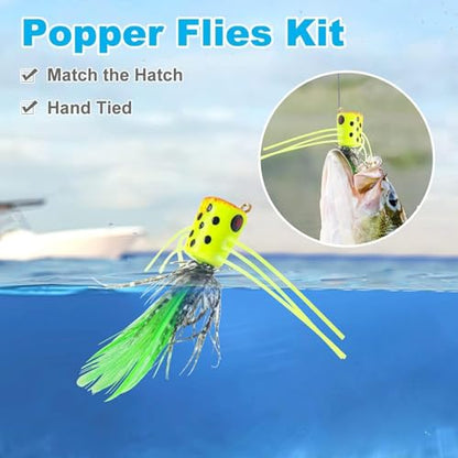 Fly Fishing Poppers Flies, Fly Popper Lures Bass Bluegill Crappie Trout Salmon Panfish Perch Popper Flies Kit for Fly Fishing - color: 12pcs 3 Size Popper Flies
