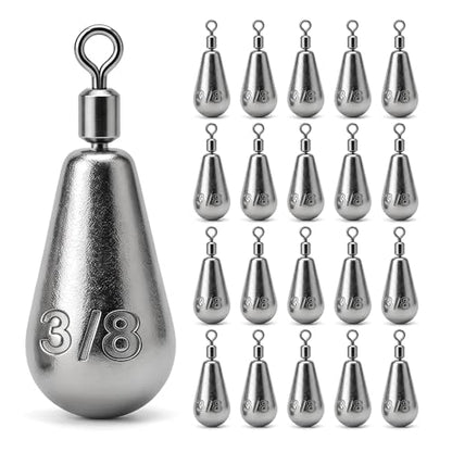 Drop Shot Fishing Weights with Rolling Swivel Streamlined Lead Fishing Sinkers for Freshwater Saltwater Catfish Bass Casting Fishing and Bottom Fishing Rigs - size: 3/8oz-20pcs-teardrop1