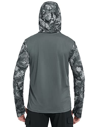 FISHEAL Men's Performance Fishing Hoodie Shirt - UPF 50+ UV Sun Protection Long Sleeve Shirts with Mesh Face Mask - color: Mask: Charcoal Gray, size: Small