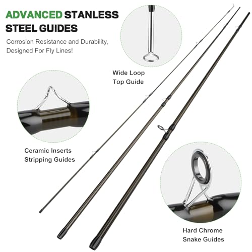 PLUSINNO Fly Fishing Rod and Reel Combo, 4 Piece Lightweight Ultra-Portable Graphite Fly Rod 5/6 Complete Starter Package with Carrier Bag