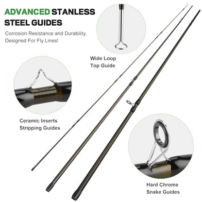 PLUSINNO Fly Fishing Rod and Reel Combo, 4 Piece Lightweight Ultra-Portable Graphite Fly Rod 5/6 Complete Starter Package with Carrier Bag