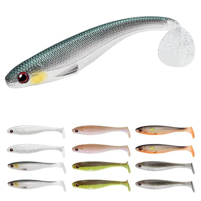 TRUSCEND Shadtale Easy Catch Soft Fishing Lures, Unique Vibration and Action for Various Rigs, Paddle Tail Swimbaits Trailer for Bass, Trout, Crappie, Walleye, Redfish, Saltwater & Freshwater Fishing - color: 5",12pcs,0.6oz