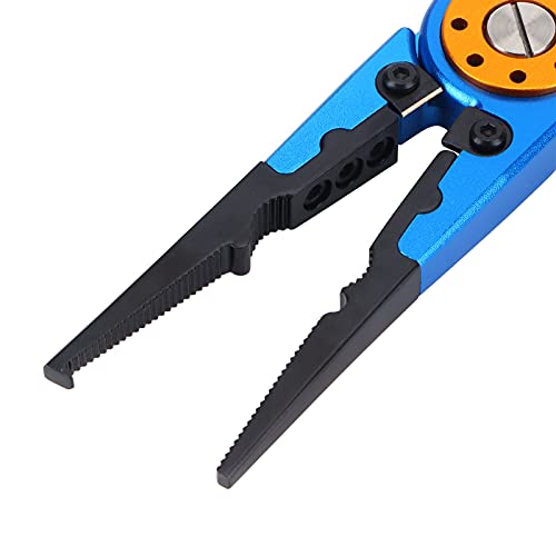 Fishing Pliers Saltwater, Split Pliers Hook Remover, with Safety Lock, Split Pliers Tools, with Sheath and Lanyard, Aluminum Alloy Multi Function Fish Tools - color: Blue