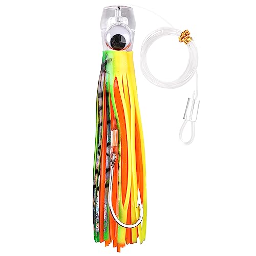 Saltwater Fishing Lures 6/9inch Trolling Lures for Marlin Mahi Tuna Dolphin Shark Big Game Deep Sea Fishing Baits Squid Skirts Rigged Hooks Ocean Gear Tackle - color: Yellow-1pcs, size: 9inch