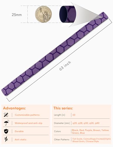 Accering Honeycomb Pattern Heat Shrinkable Tubing Fishing Rod Handle Wrap Insulation for Kitchen Supplies Knife Handle (φ25mm, L5.25 ft, Purple) - color: Purple, size: φ25mm, L5.25ft