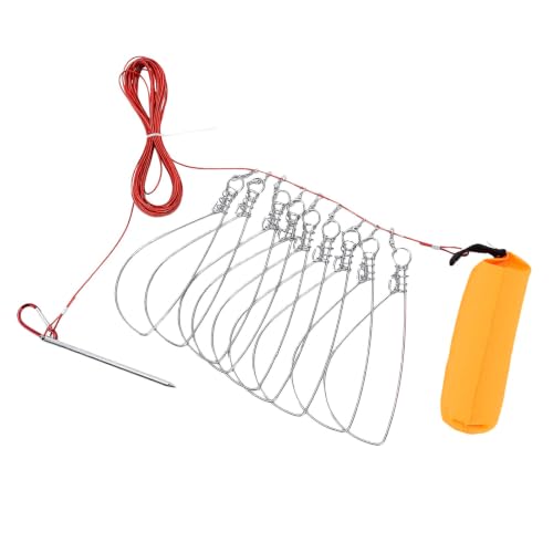 Fish Stringer High Strength Detachable Portable Live Fish Lock for Outdoor Fishing 10 Stainless Steel Hooks 5m Rope