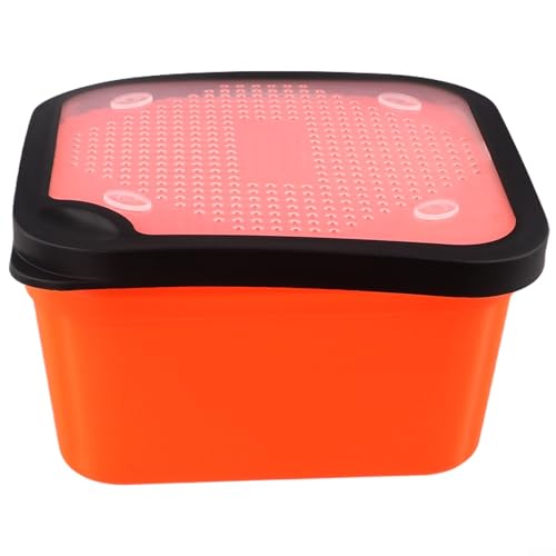 2 in 1 Pellet Strainer and Redworm Bait Box, PP Fishing Tackle Container with Perforated Lid for Draining Hemp, Meat, Casters, Live Baits, Orange(8.5-OS) - size: 8.5-OS