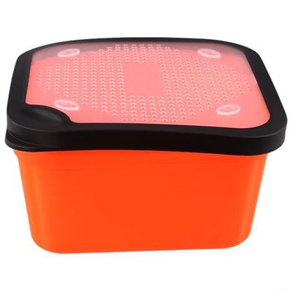 2 in 1 Pellet Strainer and Redworm Bait Box, PP Fishing Tackle Container with Perforated Lid for Draining Hemp, Meat, Casters, Live Baits, Orange(8.5-OS) - size: 8.5-OS