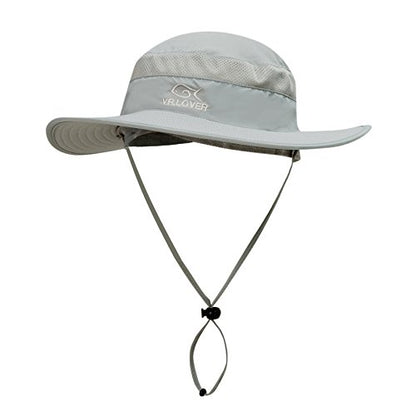 YR.Lover Outdoor UV Sun Protection Wide Brim Fishing Cap with Removable Flap - color: Light Gray