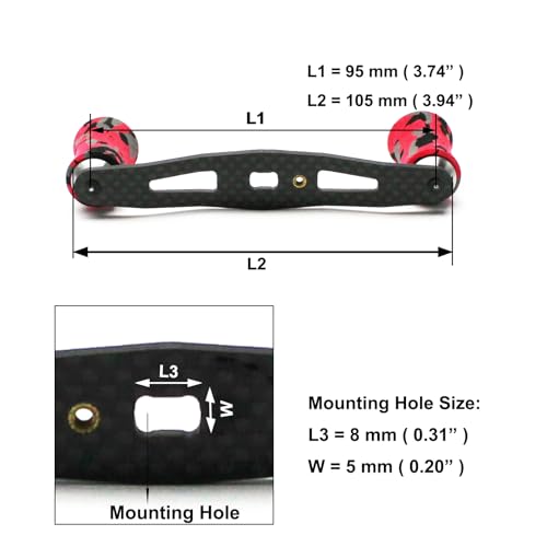 Mr. Z 95mm Carbon Fiber Baitcasting Reel Handle Compatible for Abu Garcia Shimano Daiwa Light Weight Low Profile Casting Reel - color: CAMO Red, size: Left-handed
