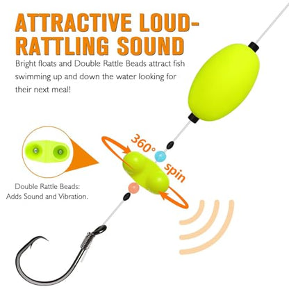 Dovesun Pre-Tied Catfish Rig System, 23 Inch 55LB Santee Cooper Catfish Float Rig with Adjustable EVA Slip Float and High Carbon Circle Hooks 5/0 6/0 8/0, Ready-to-Fish for River and Bank Fishing - color: Oval Float 6/0 Hook * 6PCS