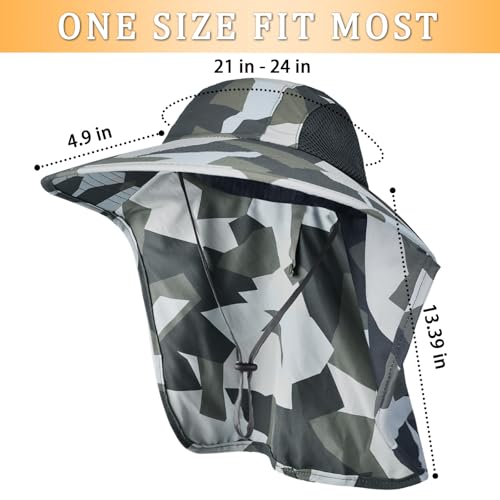 Sun Hat for Men Women with Neck Flap,UPF 50+ UV Protective Hiking Fishing Hats,Wide Brim Sun Hat for Women&Men - color: 1pack-grey Camo