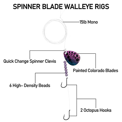 Dr. Fish 10 Pack Walleye Rigs Kit, 47 Inches, 15LB Mono Crawler Harness Walleye Float Rig Colorado Spinner Octopus Hooks for Freshwater Trolling - color: Double Hook Rig, 47", 10 Rigs
