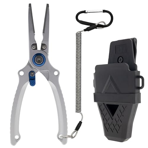 Reaction Tackle Aluminum Fishing Pliers with Tungsten Carbide Cutters, Braid Cutter, Hook Remover and Crimper, Saltwater Corrosion Resistant with Sheath and Lanyard - size: Straight