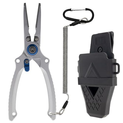 Reaction Tackle Aluminum Fishing Pliers with Tungsten Carbide Cutters, Braid Cutter, Hook Remover and Crimper, Saltwater Corrosion Resistant with Sheath and Lanyard - size: Straight
