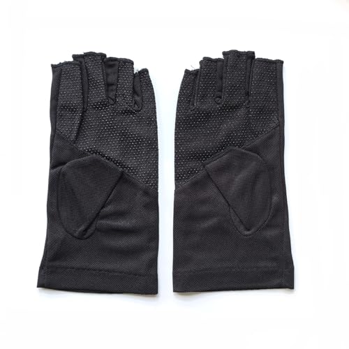 Men Summer Fingerless Gloves Lightweight Half Finger Sunblock Gloves for Outdoor Hiking Driving Cycling - color: Black
