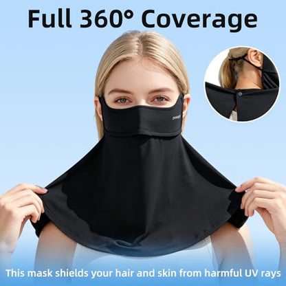 UPF 50+ Sun Protection Face Mask with Neck Coverage, UV Face Mask for Outdoor Activities, Unisex Breathable Sun Mask - style: Black