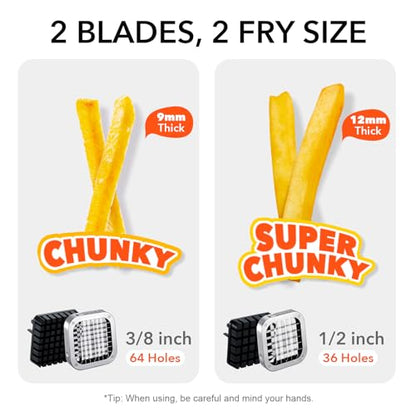 French Fry Cutter, Stainless Steel Potato Cutter with 1/2 Inch and 3/8 Inch Blades, (Manual Cutter, 1/2'' & 3/8'' Blade) - color: Manual Cutter, size: 1/2 Inch & 3/8 Inch