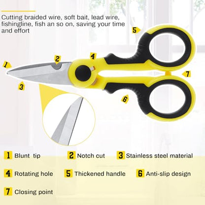 Honoson 2 Pcs 5.7" Fishing Scissors Braided Line Cutters Fishing Heavy Duty 3cr13 Non Slip Serrated Edge Scissors Saltwater Freshwater Braid Multi Function Snips for Trimming (Yellow Black) - color: Yellow Black