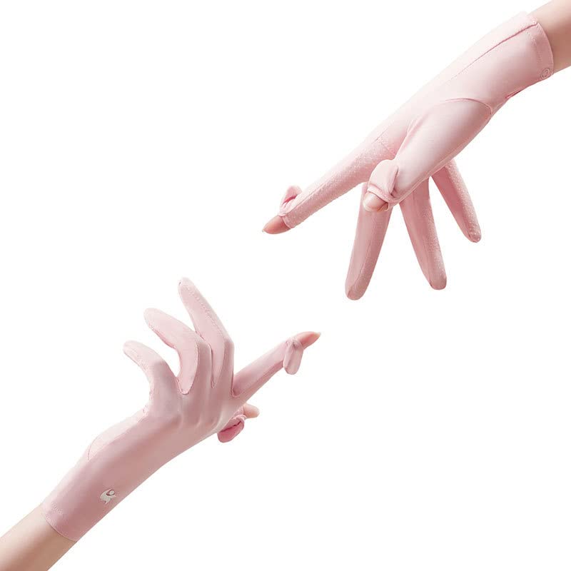 Women Fingless UV Protection Sunblock Gloves,Non-Slip Driving-Gloves Cyling - color: Pink-full Finger