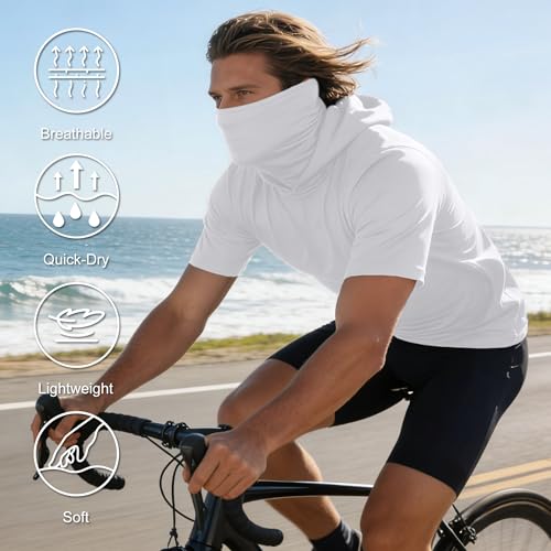 HovSiyla 5 Pack Mens Fishing Hoodie UPF Sun Protection Quick Dry Short Sleeve Shirts Hiking Casual Performance Face Mask Top - size: X-Large