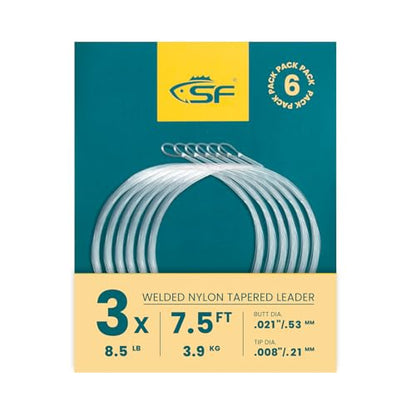 SF Pre-Tied Loop Fly Fishing Tapered Leader Nylon Clear Trout Freshwater Saltwater Bonefish Permit Bass Salmon Steelhead 7.5FT 9FT 10FT 12FT 15FT 0X 1X 2X 3X 4X 5X 6X 7X - size: 7.5FT-3X, style: Freshwater Weled Loop 6-pack