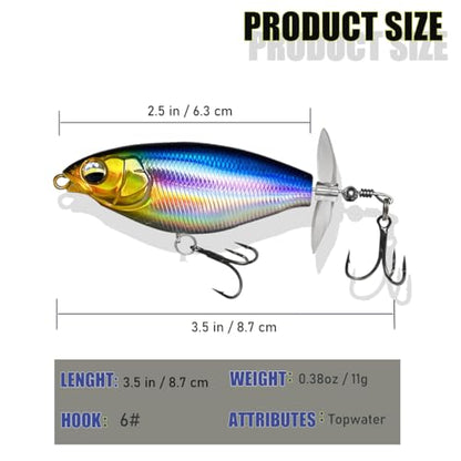 Topwater Fishing Lures with Floating Rotating Tail,Floating Lure for Bass Catfish, Water Fishing Lure for Freshwater or Saltwater, 5pcs with Storage Box.