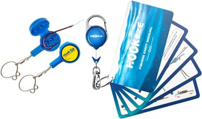HOOK-EZE Fishing Knot Tying Tool, Waterproof Pocket Guide to 8 Essential Knots, Fly Fishing Zinger Retractor Included