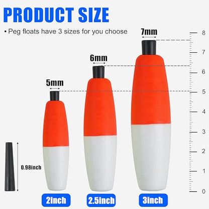 SILANON Peg Floats Fishing Bobbers,Foam Cigar Fishing Floats Bobbers Catfish Floats Slip Fishing Cork Bobbers with Pipe Plug for Catfish Santee Rig Freshwater Saltwater Fishing - size: 2 inch, style: Red-White-30pcs