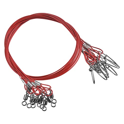 Heavy Duty Fishing Wire Rigs Leaders, 10Pcs 150LB Stainless Steel Fishing Line Leaders with Swivels Snaps Fishing Trace Lures Leader Rigging - color: Red-10pcs