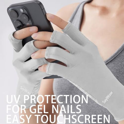 SayWow Fingerless Gloves for Women Sun UV Protection for Touchscreen, Gel Manicures, Driving - color: Grey