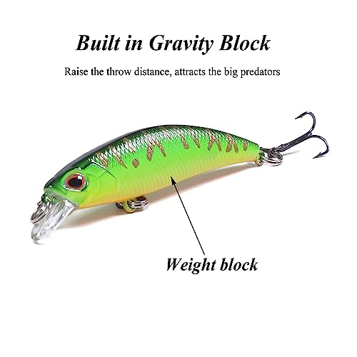 Jerk Baits for Bass Fishing, Jerkbait Fishing Lures, Minnow Lures Jerk Bait for Freshwater/Saltwater Fishing Lures for Trout Pike, 5pcs/10pcs with Box - color: C:2.56in/0.15oz/10pcs