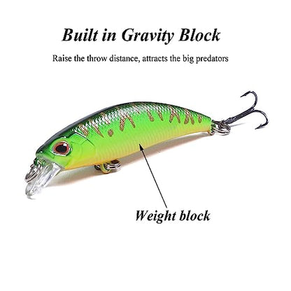 Jerk Baits for Bass Fishing, Jerkbait Fishing Lures, Minnow Lures Jerk Bait for Freshwater/Saltwater Fishing Lures for Trout Pike, 5pcs/10pcs with Box - color: C:2.56in/0.15oz/10pcs
