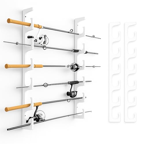 TRAPSKI Made in USA Fishing Rod/Pole Holder Rack Organizer | Wall or Ceiling Mounted Fishing Rod Rack | Marine Grade HDPE Plastic | Pole Holder for up to 6 Stackable - color: H6 White