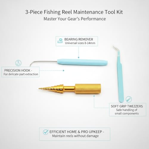 3-Piece Fishing Reel Maintenance Tool Kit - Metal Bearing Remover & Gear Service Set for Spinning and Baitcasting Reels - color: Gold
