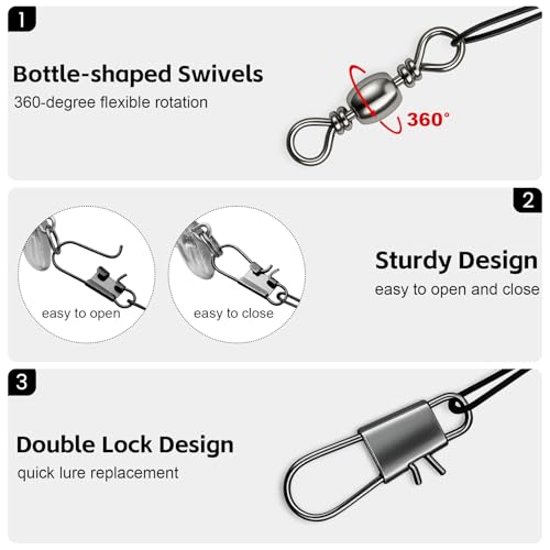 DONQL 50pcs Fishing Leaders, Stainless Steel Fish Line, 10/15/20/25/30cm Wire with Swivels Snaps Connect Fishing Gear and Equipment Tackle Kit, for Bait Lures Rigs Hooks - color: Silver