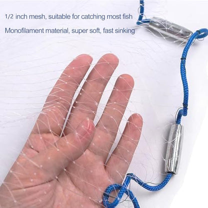 Lawaia Cast Net Cast Nets for Fishing Hand Throw Bait Nets 1/2 inch Mesh Freshwater Saltwater Fish Gear - Ideal for Shrimp, Fish & Fly Fishing with 3FT - 12FT Radius - size: 5FT/1.5mRadius