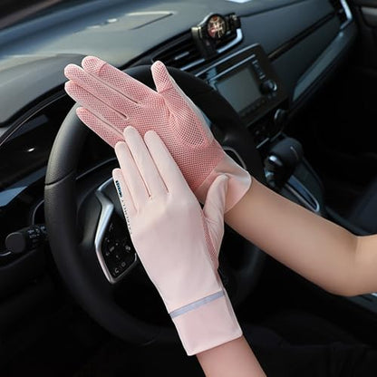 Women Sun Gloves UPF 50+ UV-Protection, Summer 2-Fingers-Flip Thin Ice-Silk Breathable Mesh Cooling Running Gloves - color: Grey