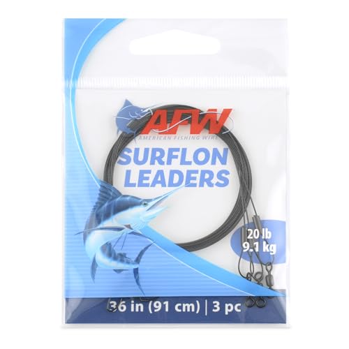 AFW Surflon Fishing Leaders – Black Nylon Coated Stainless Steel Wire, Swivel & Snap, 3 Pack, Variety Pack – Strong Leader Line for Catfishing & Toothy Game Fish - size: 20 lb, style: 36 Inch
