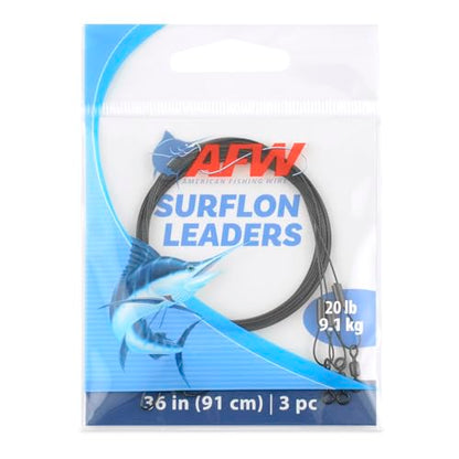 AFW Surflon Fishing Leaders – Black Nylon Coated Stainless Steel Wire, Swivel & Snap, 3 Pack, Variety Pack – Strong Leader Line for Catfishing & Toothy Game Fish - size: 20 lb, style: 36 Inch