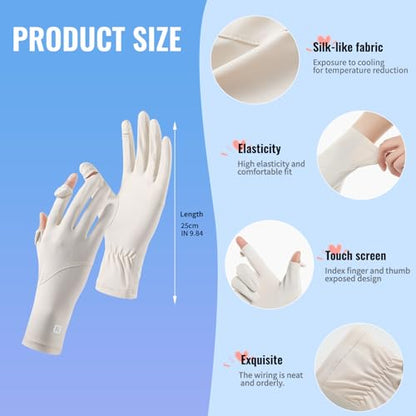 Full Finger UV Protection Gloves Driving Gloves Women, Breathable Touchscreen UPF Glove Sun Protection Glove - color: rown gray-AD, size: One Size